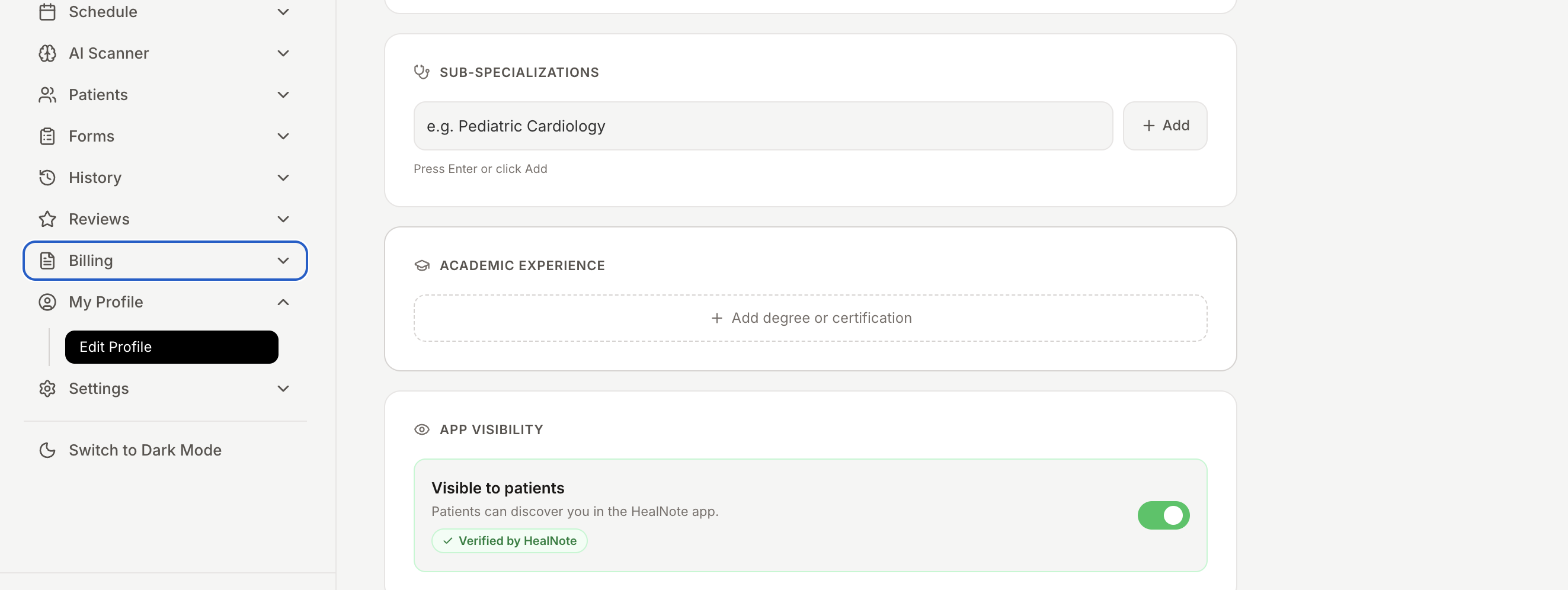 Doctor profile live on patient app