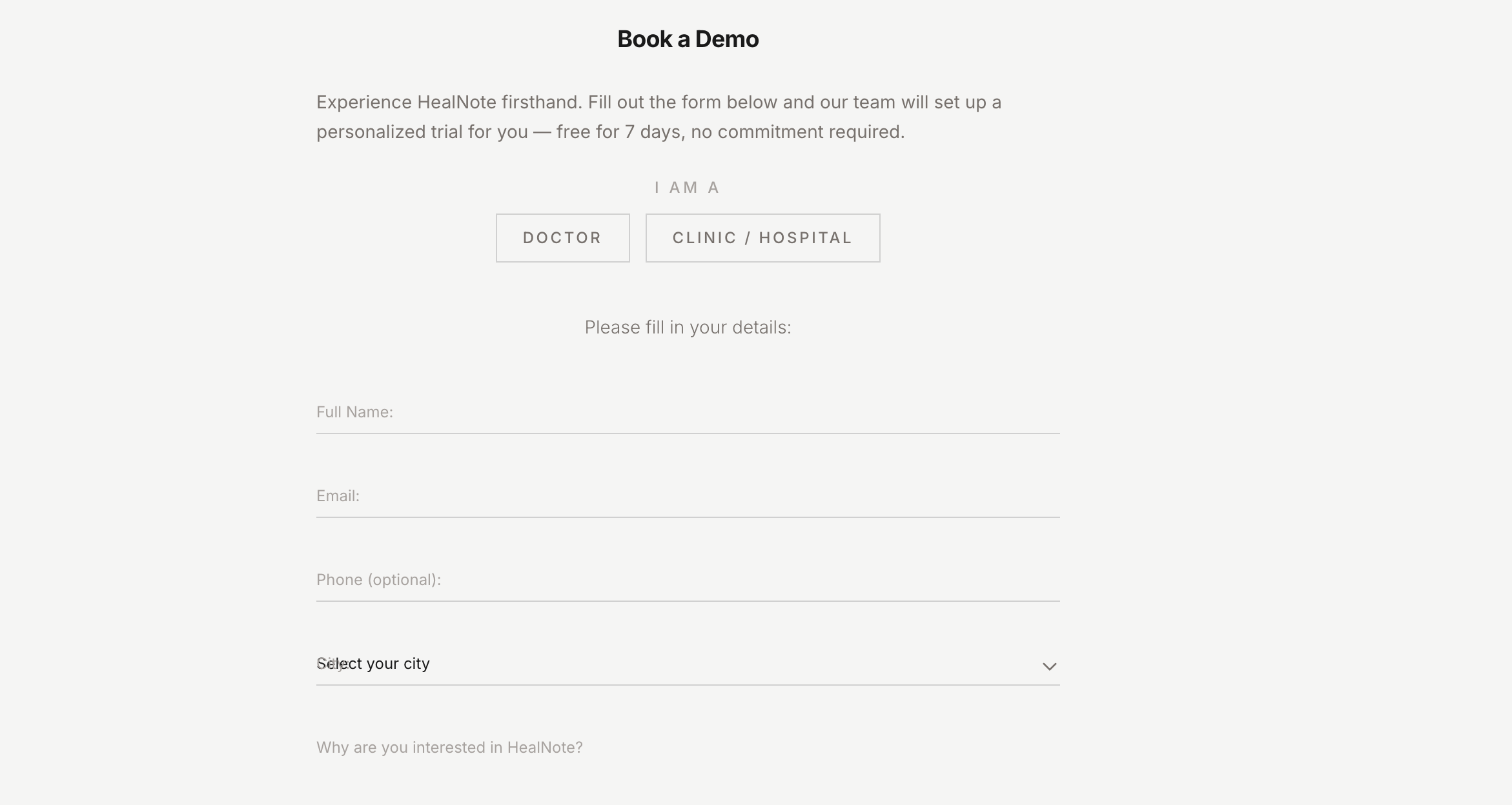 Doctor demo request form