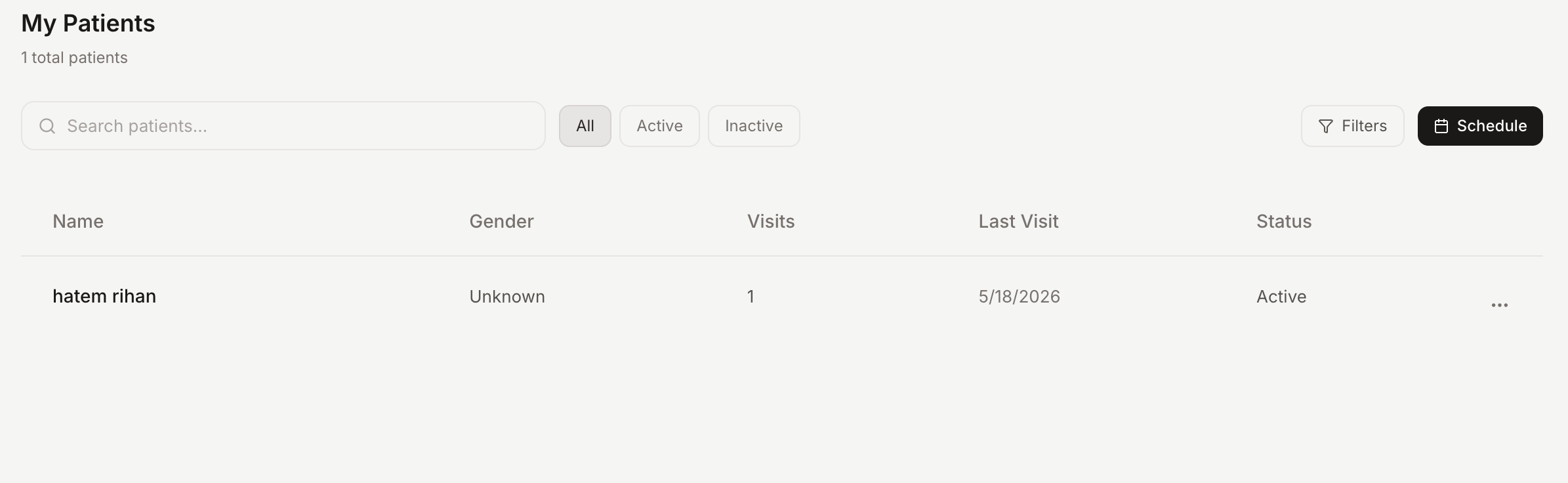 Patient profile view